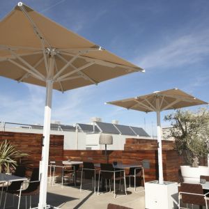Indus parasols on the hotel terrace